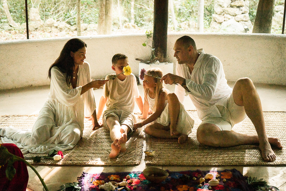 Family gathered on the floor during a union ceremony